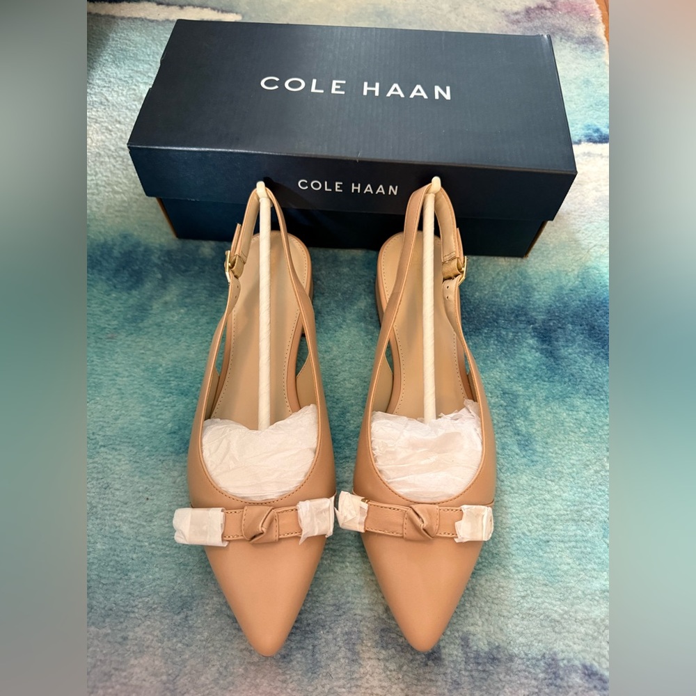 Cole Haan Women's Beige Slingback Flats with Bow